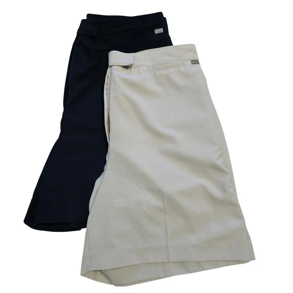 Set of 2 Liz Claiborne Women's Golf Shorts Beige & Navy Flat Front Size 12 - Picture 1 of 13